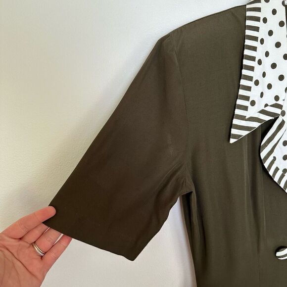 Knapp Studio Vintage Mod 1970s Women’s Olive Double Breasted Polka Dot Contrasti - Picture 8 of 12